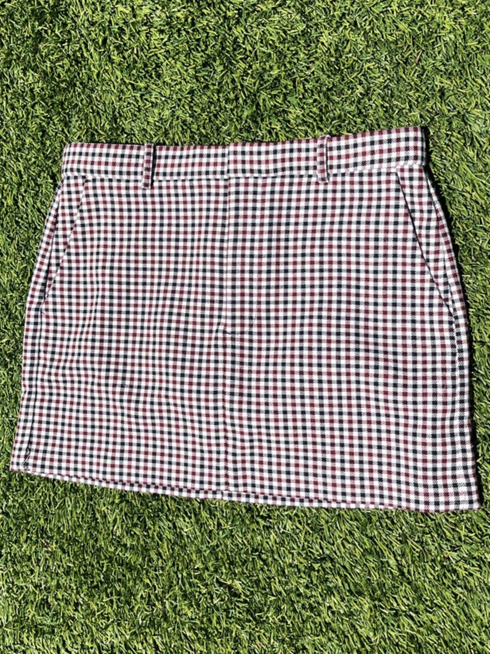 Madewell Black, White and Red Gingham Mini Skirt